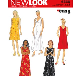 Easy Sewing Pattern for Women's Dress, Maxi Dress, Summer Dress, V Neck Dress, Pullover Dress, New Look 6866, Size S-XL, Uncut FF