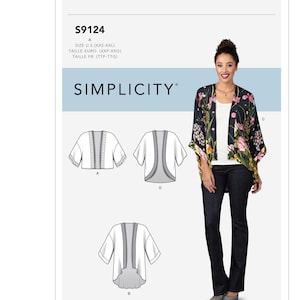 Easy Sewing Pattern for Womens Kimono Jackets, Womens Cardigan, Short Sleeve Jacket, Simplicity 9124, Size XXS-XXL, Uncut FF