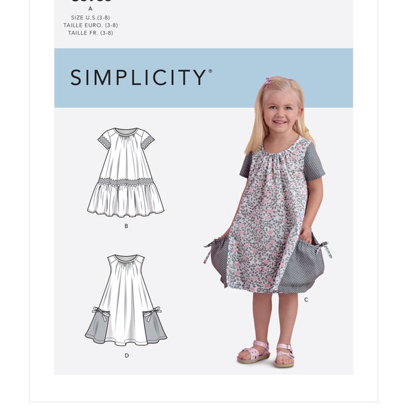 Sewing Pattern for Girls Dress, Ruffle Hem Dress, Girls Tiered Dress, Patch Pocket Dress, Simplicity 8935, Size 3-8, Uncut FF