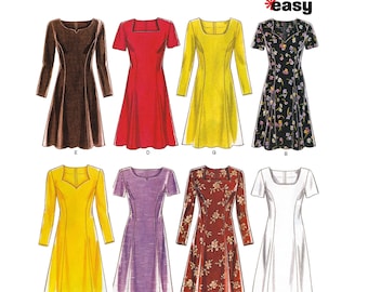 Patrón de costura para vestido de mujer, corte ajustado y acampanado, escote cuadrado, estilo veraniego, New Look 6567, tallas 6-16, sin cortar y FF