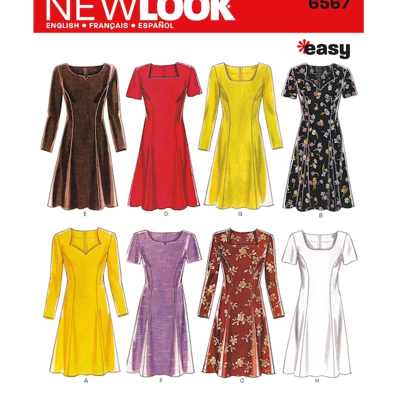 Sewing Pattern for Womens Dress, Fit and Flare Dress, Square Neckline Dress, Summer Dress, New Look 6567, Size 6-16, Uncut and FF