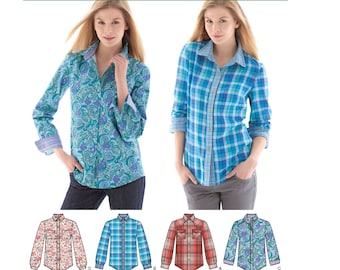 Sewing Pattern for Womens Tops, Button Front Tops, Long Sleeve Tops, Collared Shirt, Simplicity 1538, Size 6-14 14-22, Uncut FF