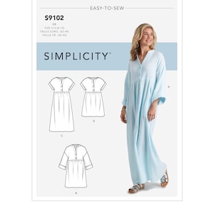 Sewing Pattern for Womens Caftan and Dress, Maxi Dress, Caftan Pattern, Linen Dress, Simplicity 9102, Size 6-14 16-24, Uncut FF