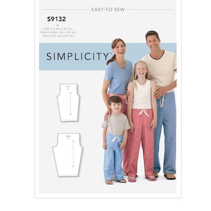 Sewing Pattern for Child&#39;s Mens and Women&#39;s Unisex Pajama Bottoms, Pajama Pants, Simplicity 9132, Size Child and Adult XS-XL, Uncut and FF