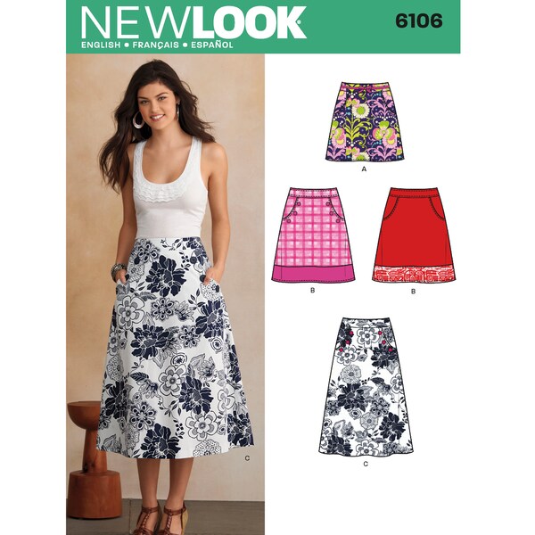 Sewing Pattern for Women's Skirts, Midi Skirt, High Waisted Skirt, A Line Skirt, Summer Skirt, New Look 6106, Size 10-22, Uncut FF