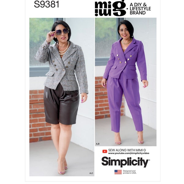 Sewing Pattern for Womens Blazer Jacket and Pants, Women's Suit, Tailored Pants, Mimi G Style Simplicity 9381, Size 10-18 20W-28W, Uncut FF