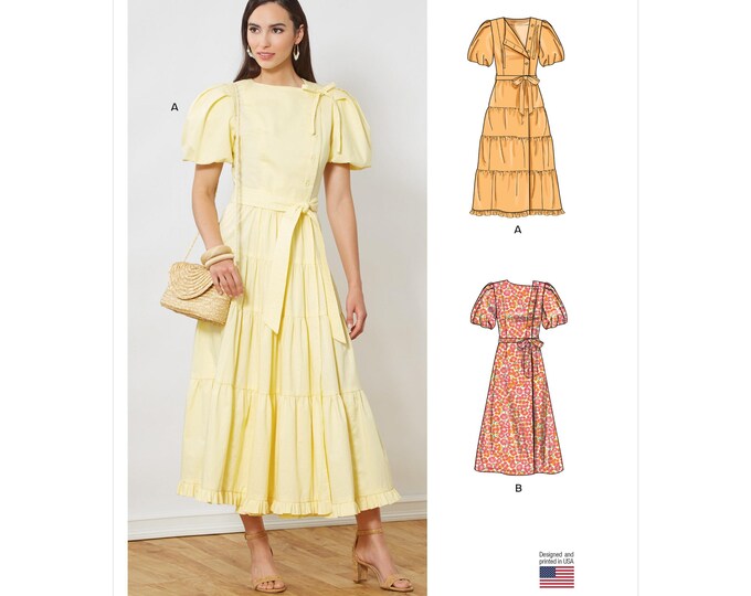Sewing Pattern for Womens Dress, Puff Sleeve Dress, Tiered Dress ...