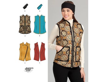 Sewing Pattern for Womens Vests and Headband, Zip Front Vest, Quilted Vest, Open Front Vest, Simplicity 1499, Size 6-14 16-24, Uncut FF