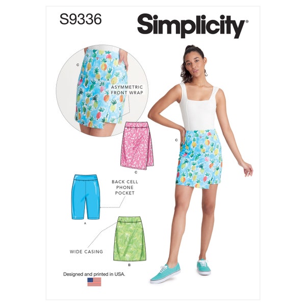 Sewing Pattern for Womens Knit Shorts, Skort, and Skirt, Mini Skirt, Bike Shorts, Simplicity 9336, Size 6-14 14-22, Uncut FF