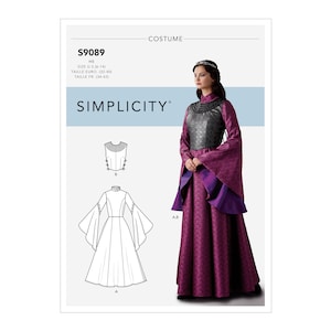 Sewing Pattern for Womens Costume Dress, Medieval Fantasy Costume, Cosplay, Maxi Dress, Simplicity 9089, Size 6-14 14-22, Uncut FF