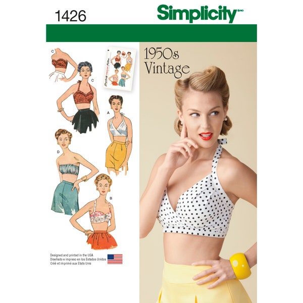 Sewing Pattern for Women's Tops, Halter Tops, Crop Top, Bra Tops, Tube Top, 50s Vintage Tops, Simplicity 1426, Size 4-12 14-22, Uncut FF
