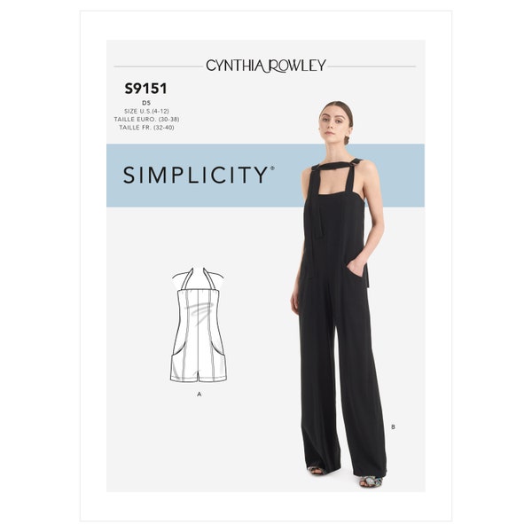 Sewing Pattern for Womens Jumpsuit and Romper, Wide Leg Jumpsuit, Halter Jumpsuit, Fitted Romper, Simplicity 9151, Size 4-12 12-20, Uncut FF