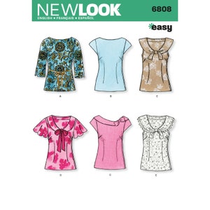 Patron de couture pour hauts, débardeurs, hauts à manches courtes, hauts à manches flottantes, New Look 6808, taille 8-18, modèle FF non coupé