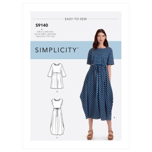 Sewing Pattern for Womens Dress, Summer Dress, Pullover Dress, Short Sleeve Dress, Simplicity 9140, Size XXS-XXL, Uncut FF