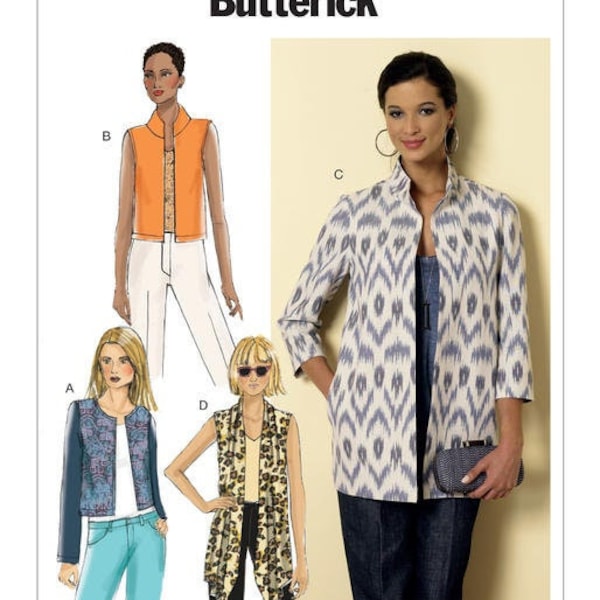 Easy Sewing Pattern for Women's Jacket and Vest, Open Front Jacket, Long Vest Pattern, Size 8-16 and 16-24, Butterick 6328, Uncut and FF