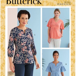 Patron de couture pour hauts femme, hauts à taille empire, hauts à manches flottantes, hauts à manches longues, Butterick 6732, taille 6-14 14-22, FF non coupé