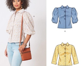 Sewing Pattern for Women's Tops, Puff Sleeve Tops, Button Front Tops, Collared Shirt, New Look 6698, Size 6-18, Uncut FF