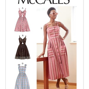 Easy Sewing Pattern for Women's Dress, Button Front Dress, Tie Shoulder Dress, Summer Dress, McCalls 7950, Size 6-14 and 14-22, Uncut and FF