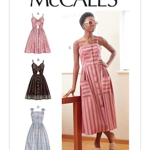 Easy Sewing Pattern for Women's Dress, Button Front Dress, Tie Shoulder Dress, Summer Dress, McCalls 7950, Size 6-14 and 14-22, Uncut and FF