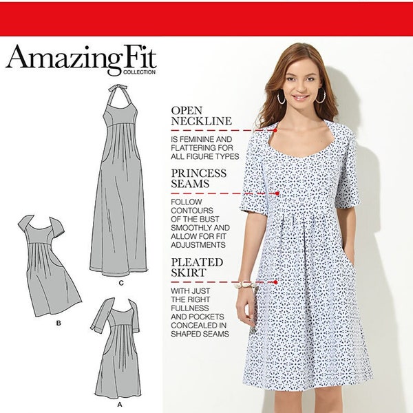 Sewing Pattern for Women's Dress, Summer Dress, Maxi Dress, Halter Dress, Fit and Flare Dress, Simplicity 1800, Size 10-18 20W-28W, Uncut FF