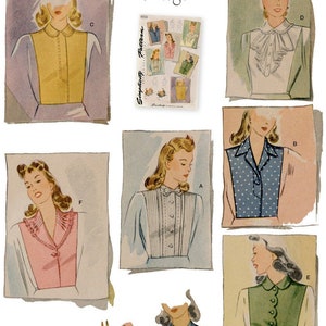 Sewing Pattern for Womens Dickey, Necktie, Women&#39;s Detached Collars, Vintage 1940s Dickies, Simplicity 9448 11269, Uncut FF