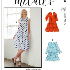 Easy Sewing Pattern for Womens Dress, Tiered Dress Pattern, Summer Dress, Misses to Plus Size XS S M L XL, New McCall's 8090, Uncut and FF