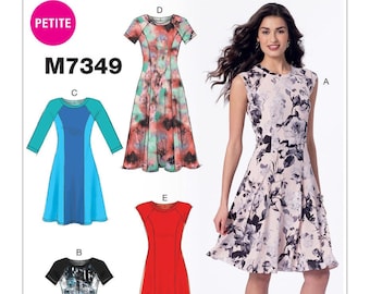Patron de couture pour robe en tricot pour femme, robe ajustée et évasée, robe longue, robe pull, McCalls 7349, taille 6-14 14-22, FF non coupé