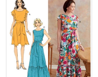 Einfaches Schnittmuster für Damenkleid, Sommerkleid, Maxikleid Muster, Größe 6-14 und 14-22, Butterick 6677, Uncut und FF