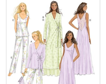 Sewing Pattern for Womens Lingerie, Robe, Nightgown Pattern, Camisole, Womens Pajamas, Butterick 5963, Size 6-14 and 14-22, Uncut and FF