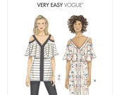 Easy Beginner Sewing Pattern for Womens Tops Dress and Pants Cold Shoulder Blouse Vogue 9238 Size 6 8 10 12 14 Uncut and FF