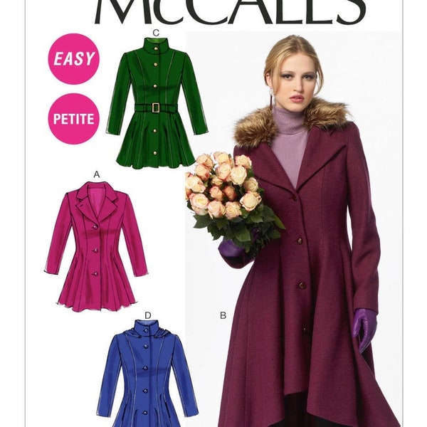 Easy Sewing Pattern for Womens Peplum Jacket, Long Fit and Flare Lined Coat Pattern, Winter Jacket, McCalls 6800, Size 6-14 and 14-22, Uncut