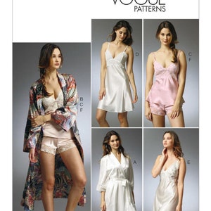 Vogue Sewing Pattern for Womens Pajamas, Lingerie Pattern, Womens Robe, Nightgown, Camisole, Slip, Vogue 8888, Size 6-14 and 14-20, Uncut FF