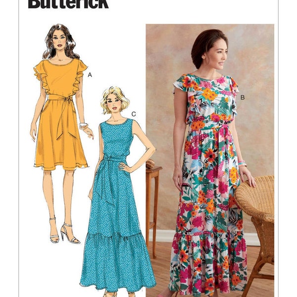 Einfaches Schnittmuster für Damenkleid, Sommerkleid, Maxikleid Muster, Größe 6-14 und 14-22, Butterick 6677, Uncut und FF