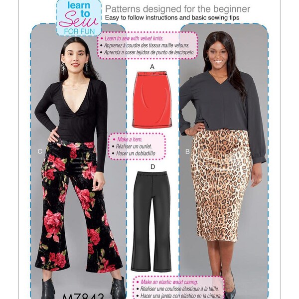 Easy Sewing Pattern for Women's Knit Pants and Skirts, Wide Leg Pants, Kick Flare Pants, Cropped Pants, McCall's 7843, Size 8-16 18W-24W