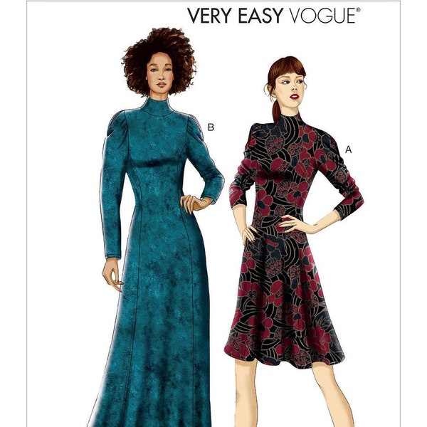 Vogue Sewing Pattern for Women's Knit Dress, Long Sleeve Dress, Knit Maxi Dress Pattern, Vogue 9264, Size 6-14 and 14-22, Uncut FF