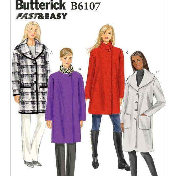 Easy Sewing Pattern for Women's Jacket, Button Front Jacket, Oversized Coat Pattern, Butterick 6107, Size XS-M and L-XXL, Uncut and FF