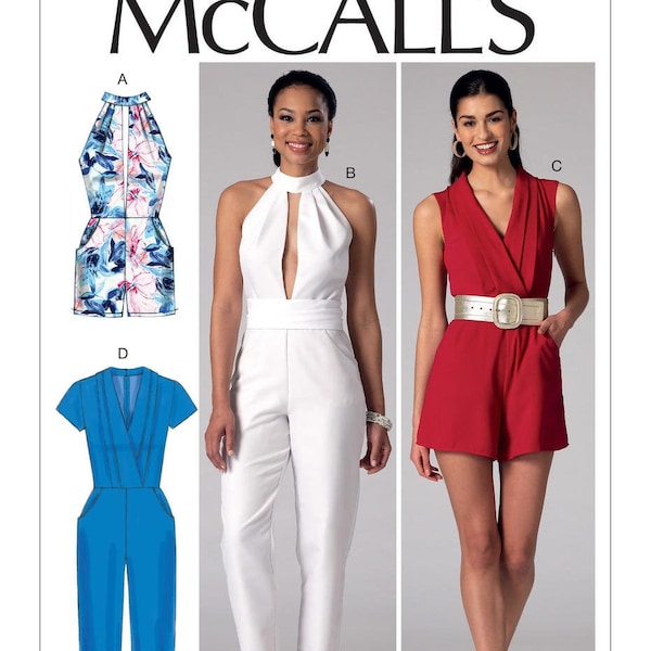 Easy Sewing Pattern for Womens Jumpsuit and Romper, Halter Jumpsuit, Surplice Romper, McCalls 7366, Size 6-14 14-22, Uncut FF