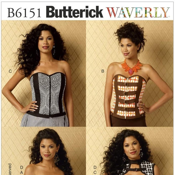 Sewing Pattern for Womens Boned Corset, Front Zip Corset, Lined Corset, Corset Tops, Butterick 6151, Size 6-14, Uncut FF