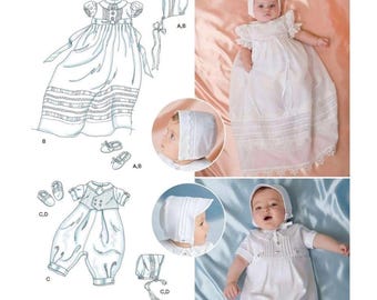 Sewing Pattern for Baby Christening Gown, Rompers, and Baby Bonnets, Newborn Christening Clothing, Simplicity 2457, Size XXS-M, Uncut FF