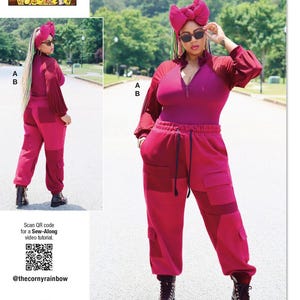 Sewing Pattern for Womens Bodysuit and Sweatpants, Cargo Sweatpants Pattern, Knit Bodysuit, Know Me 2055, Size 8-16, Uncut FF