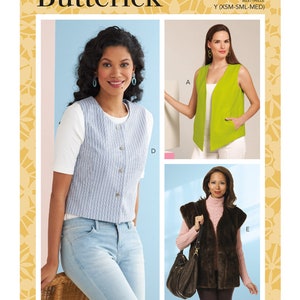 Easy Sewing Pattern for Womens Vests, Fur Vest Pattern, Button Front Vest, Butterick 6745, Size XS-M and L-XXL, Uncut and Factory Folded