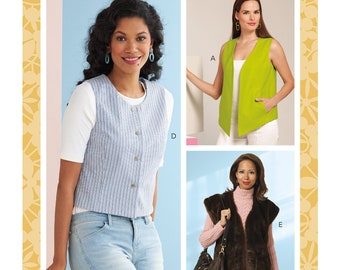 Easy Sewing Pattern for Womens Vests, Fur Vest Pattern, Button Front Vest, Butterick 6745, Size XS-M and L-XXL, Uncut and Factory Folded