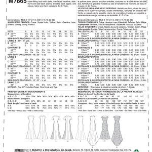 May include: Sewing pattern for misses' dresses with a close-fitting bust, darts, interfaced neckline, side front and side-back seams, invisible back zipper, and sleeve. The pattern includes fabric and hem variations. The pattern is available in sizes 6-22. The pattern includes instructions for sewing in interfacing and lining. The pattern also includes finished garment measurements.