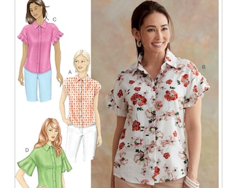 Easy Sewing Pattern for Women's Tops, Button Front Tops, Semi Fitted Tops, Collared Shirt, Butterick 6686, Size 6-14 and 14-22, Uncut and FF