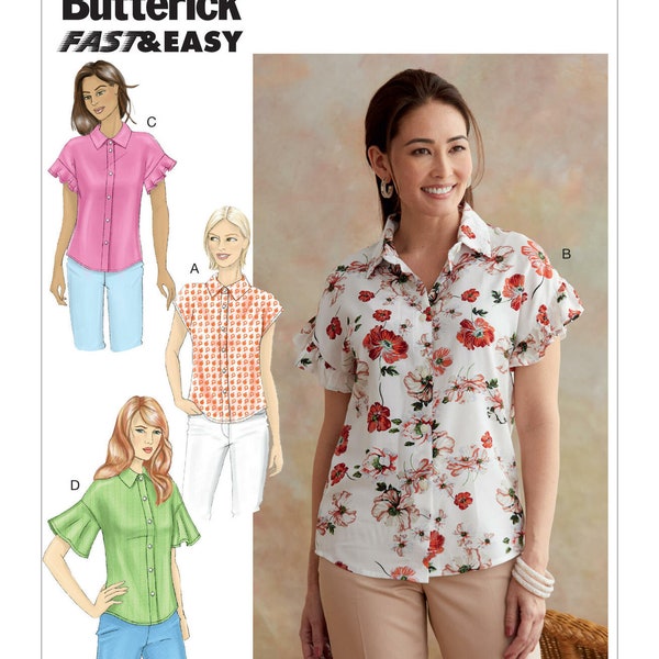 Easy Sewing Pattern for Women's Tops, Button Front Tops, Semi Fitted Tops, Collared Shirt, Butterick 6686, Size 6-14 and 14-22, Uncut and FF