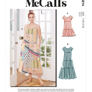 Sewing Pattern for Womens Dress, Pullover Dress, Tiered Dress Pattern, Maxi Dress, McCall's 8214, Size XS-M and L-XXL, Uncut FF