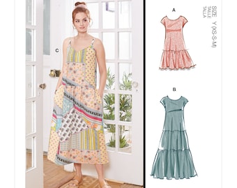 Sewing Pattern for Womens Dress, Pullover Dress, Tiered Dress Pattern, Maxi Dress, McCall's 8214, Size XS-M and L-XXL, Uncut FF