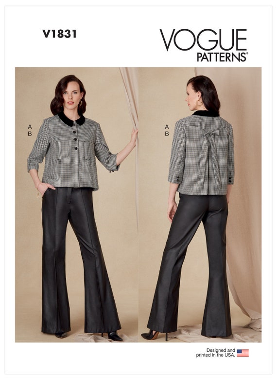 Vogue Sewing Pattern for Womens Pants and Jacket, Flared Pants