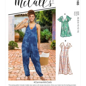 Sewing Pattern for Womens Jumpsuit and Dress Pattern, Maxi Dress, Womens Dungarees, McCalls 8165, Size 6-14 and 14-22, Uncut and FF