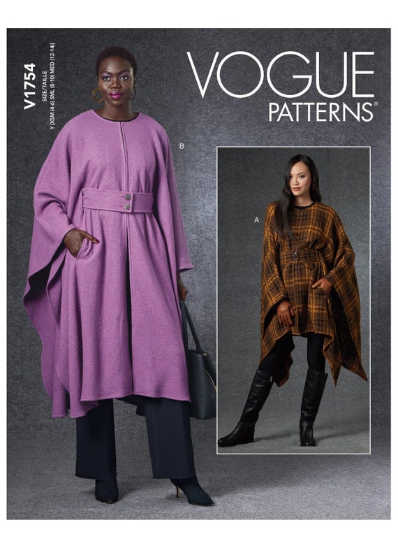 Vogue Sewing Pattern for Womens Cape Jacket Winter Coat Long